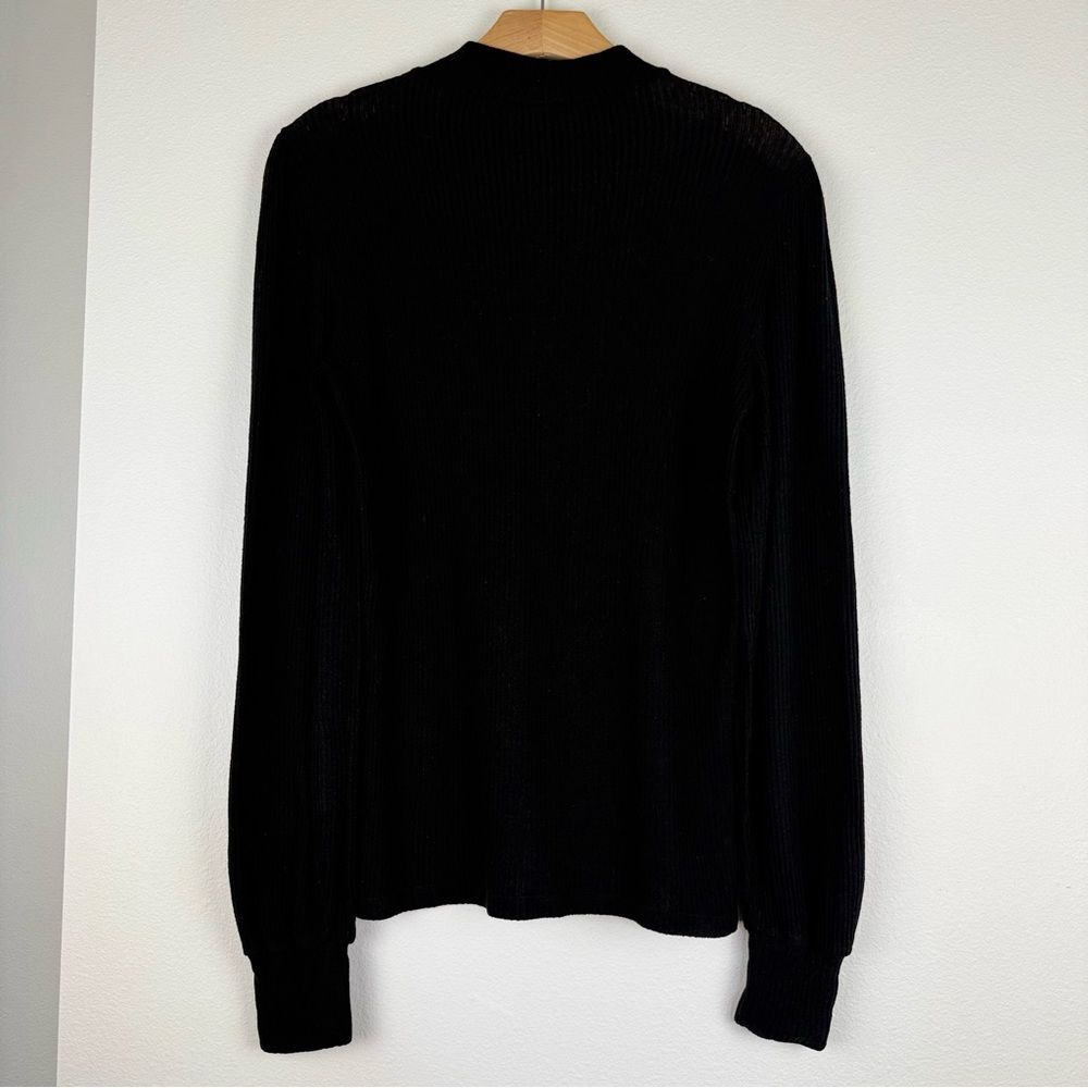 Reformation‎ Black Ribbed Puff Shoulder Long Sleeve Womens Size XS/S - Picture 7 of 11